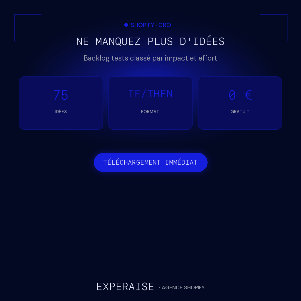 75 idées A/B test Shopify Notion PDF — bénéfices | EXPERAISE