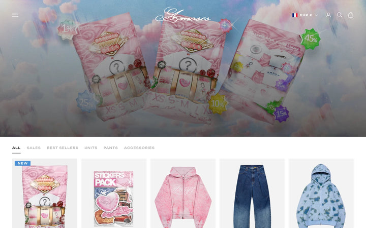 Capture de la page d’accueil de Amoses Clothing