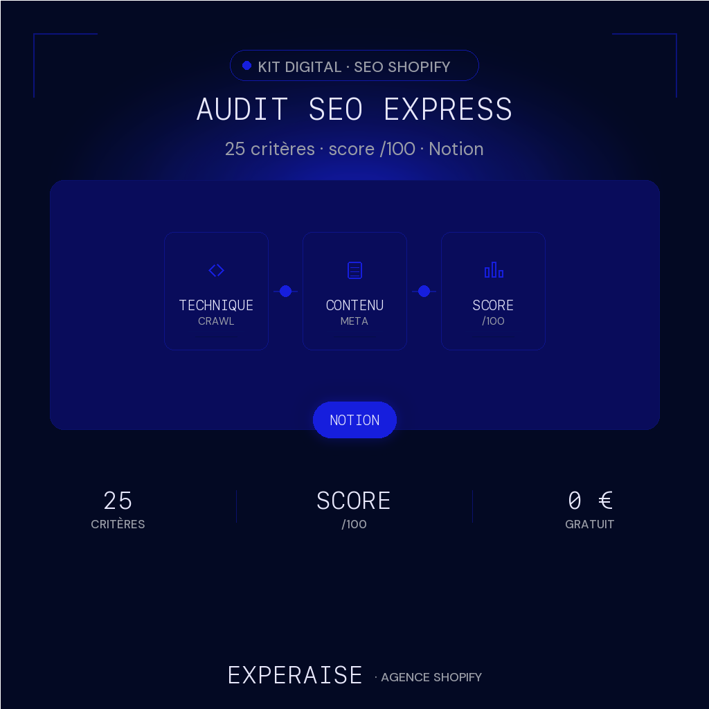 Audit SEO Shopify express Notion gratuit — hero | EXPERAISE