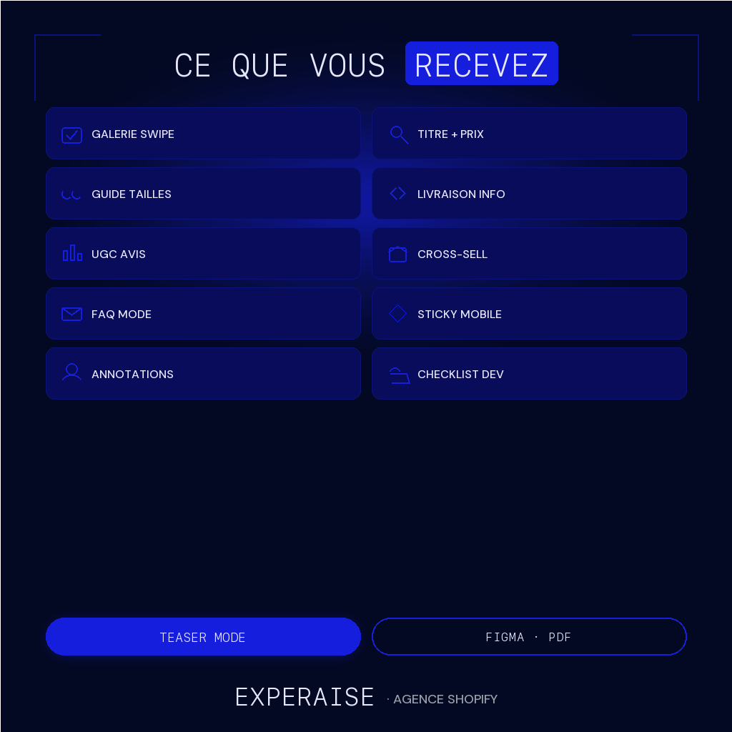 Breakdown PDP mode Shopify Figma PDF gratuit — contenu | EXPERAISE