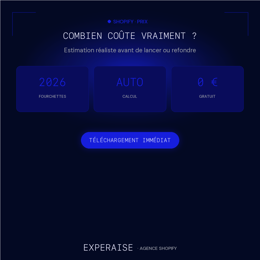 Calculateur budget Shopify 2026 Notion Sheet — bénéfices | EXPERAISE