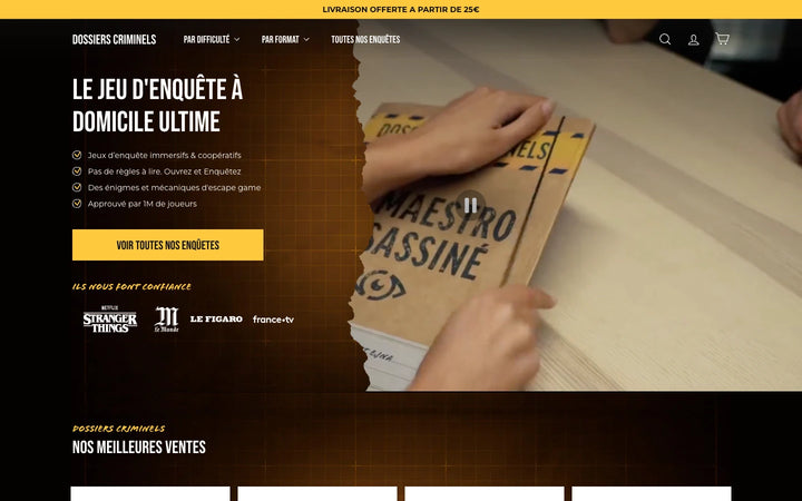 Capture de la page d’accueil de Dossiers Criminels
