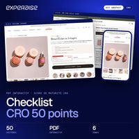 Couverture du kit gratuit Checklist CRO 50 points : captures de boutiques Shopify réalisées par EXPERAISE