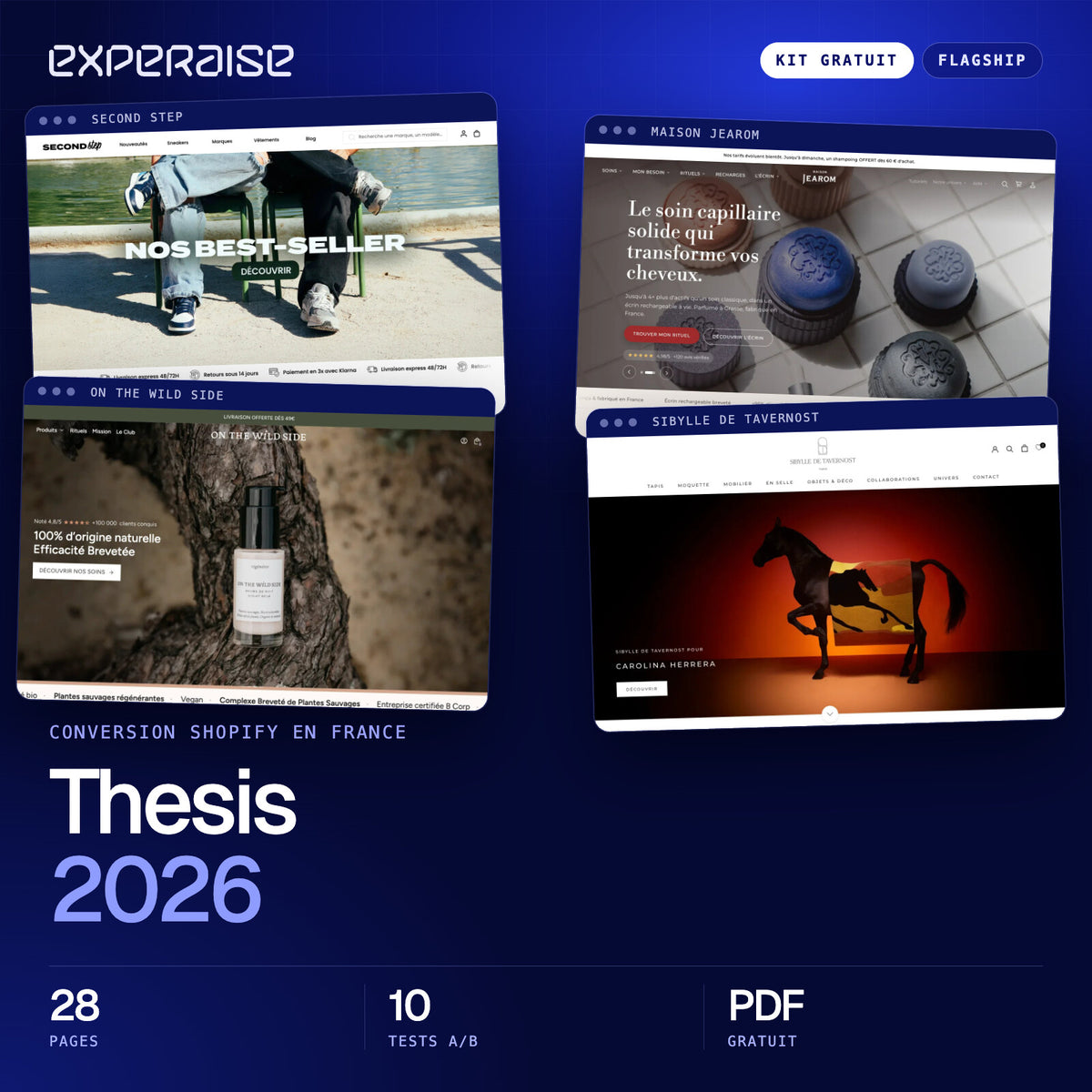 Couverture du kit gratuit Thesis 2026 : captures de boutiques Shopify réalisées par EXPERAISE
