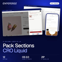 Couverture du pack premium Pack Sections CRO Liquid : captures de boutiques Shopify réalisées par EXPERAISE