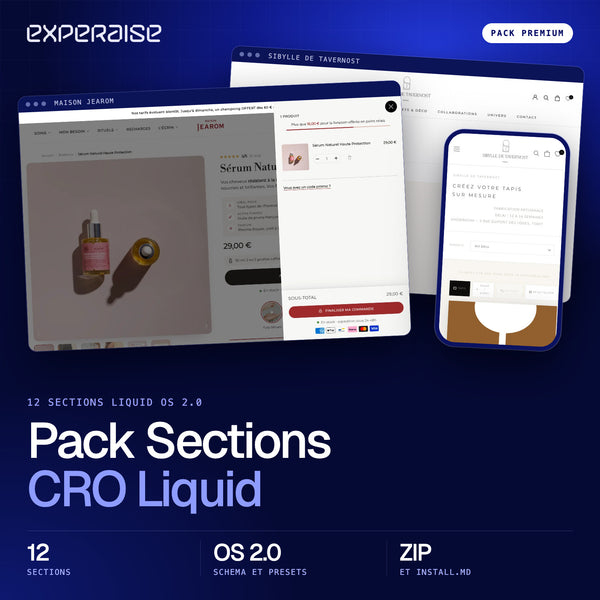 Pack Sections Liquid CRO Shopify 2.0 (12 sections prêtes)