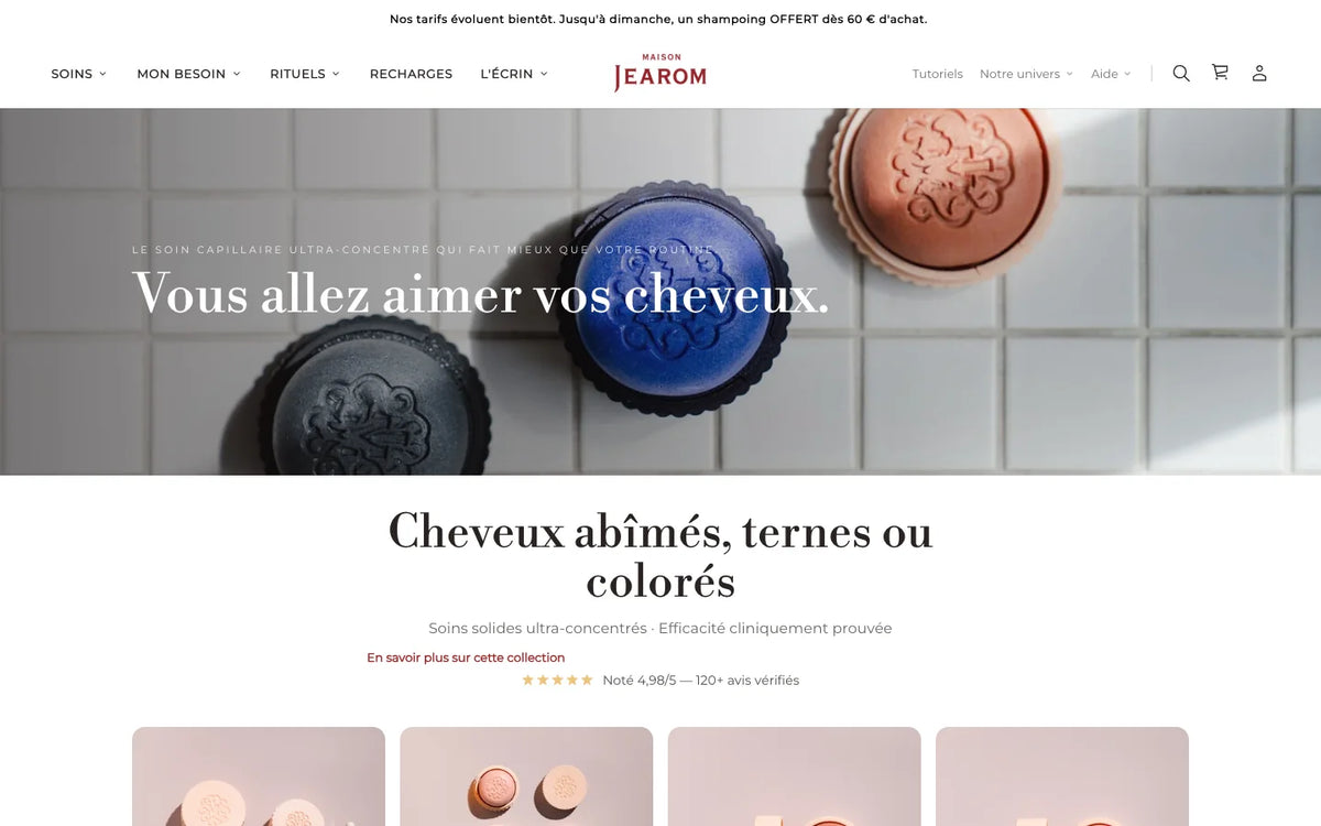 Collection Cheveux abîmés, ternes ou colorés de la boutique Maison Jearom : description, note et produits