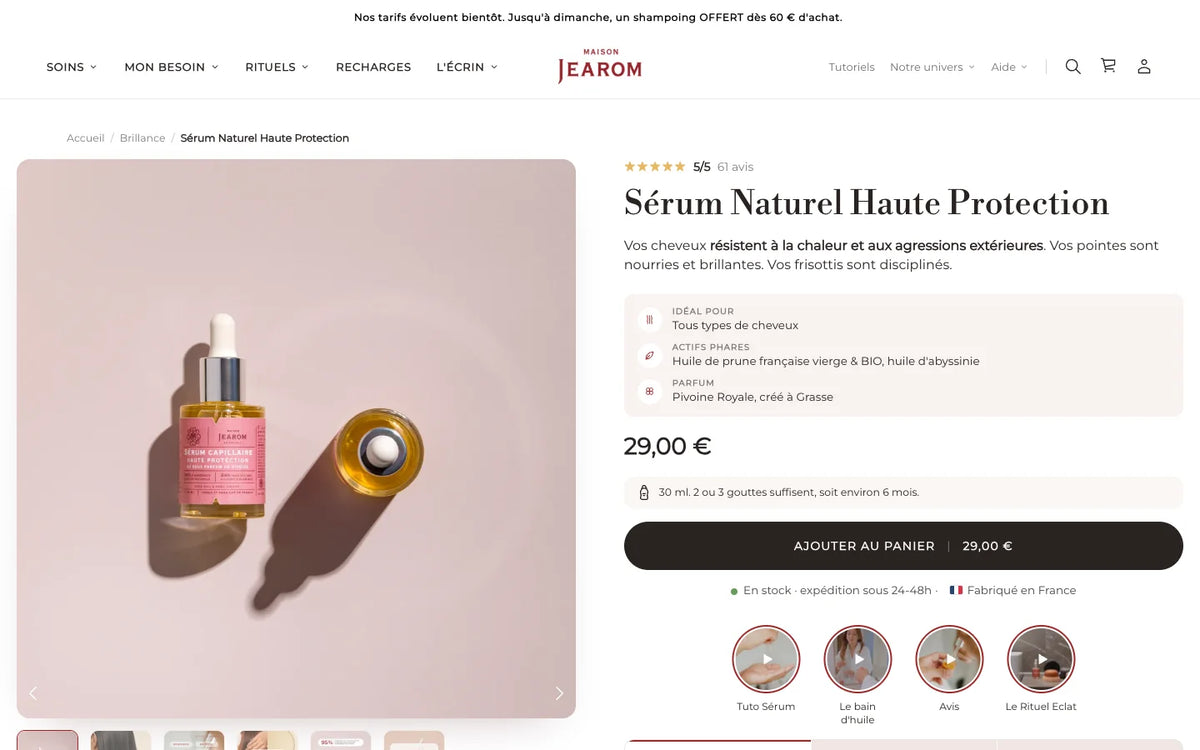 Boutique Maison Jearom : Fiche Sérum Naturel Haute Protection