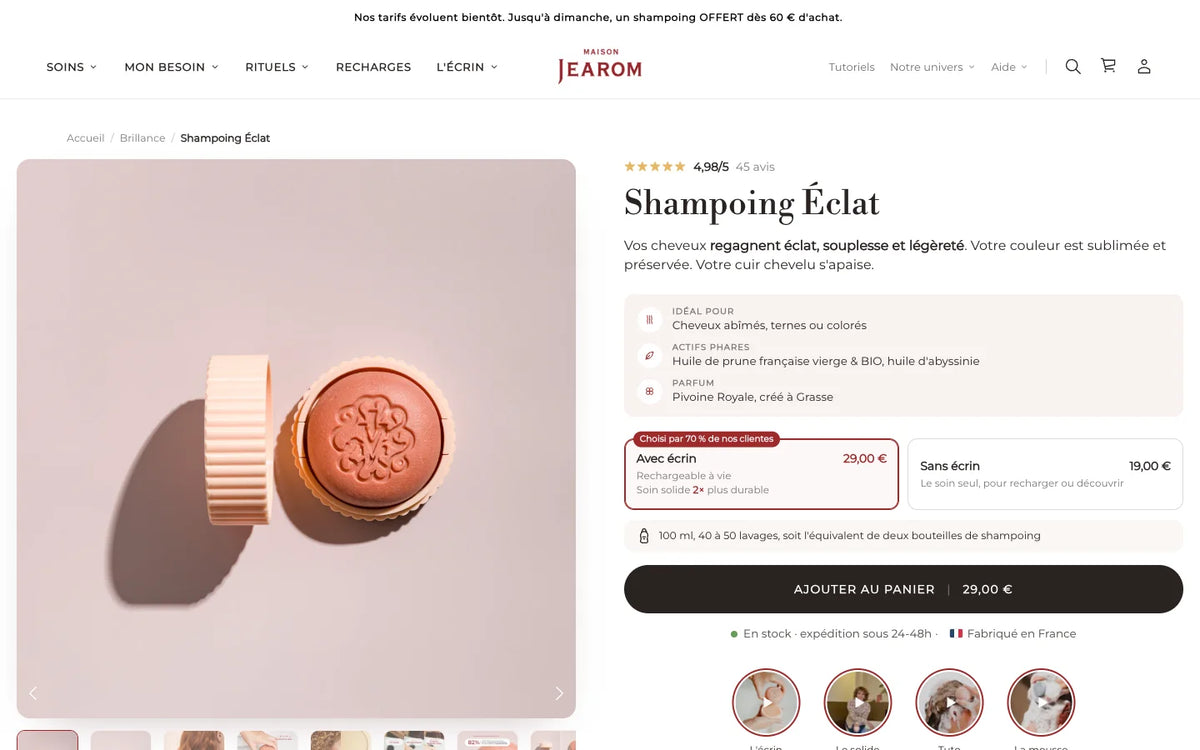 Boutique Maison Jearom : Fiche Shampoing Éclat