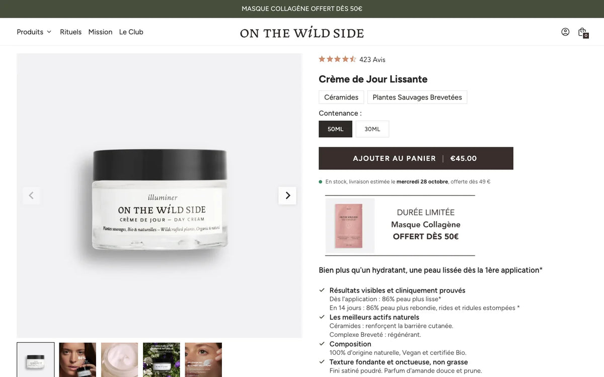 Boutique On The Wild Side : Fiche Crème de Jour Lissante