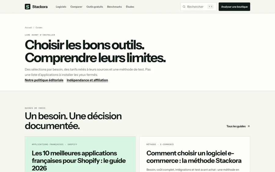 Éditeurs de logiciels : capture de stackora.fr/guides