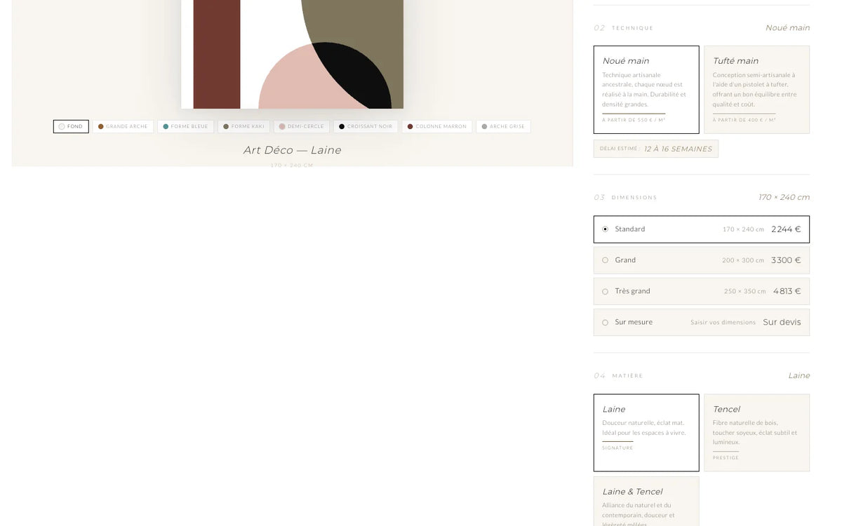 Boutique Sybille de Tavernost : Page Personnalisation : options