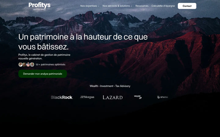 Capture de la page d’accueil de Profitys