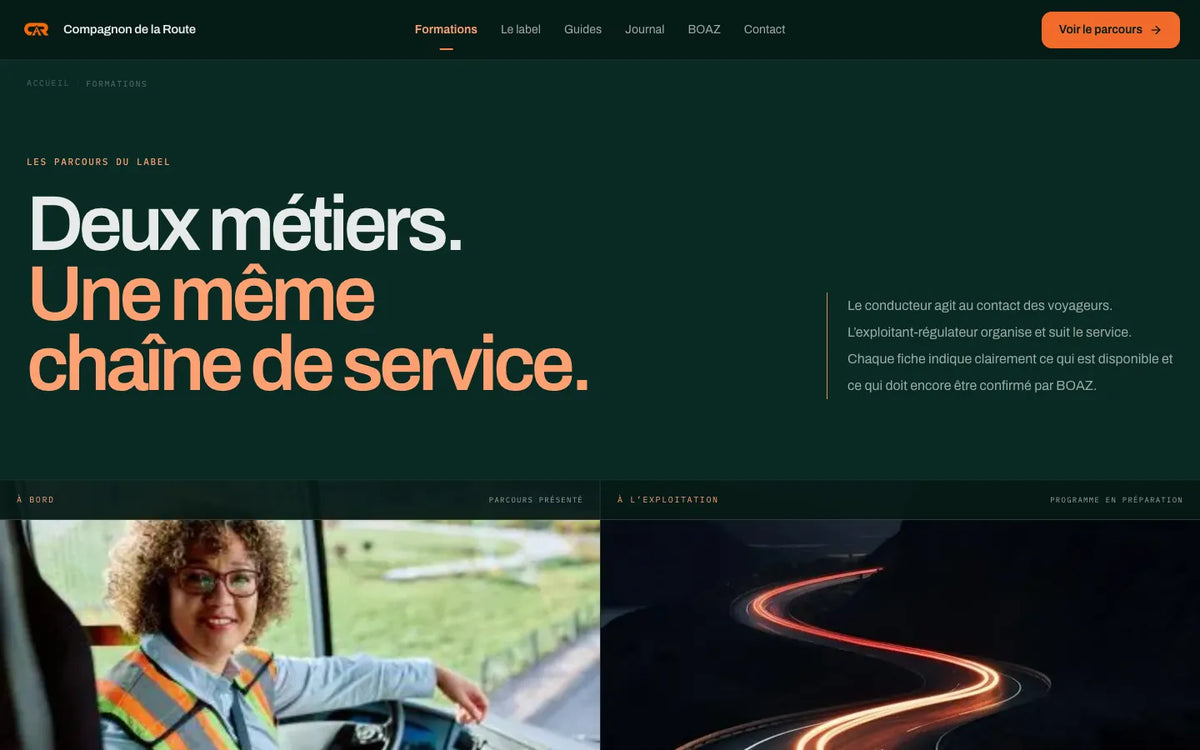 Page services d’un site réalisé : compagnondelaroute.com/formations