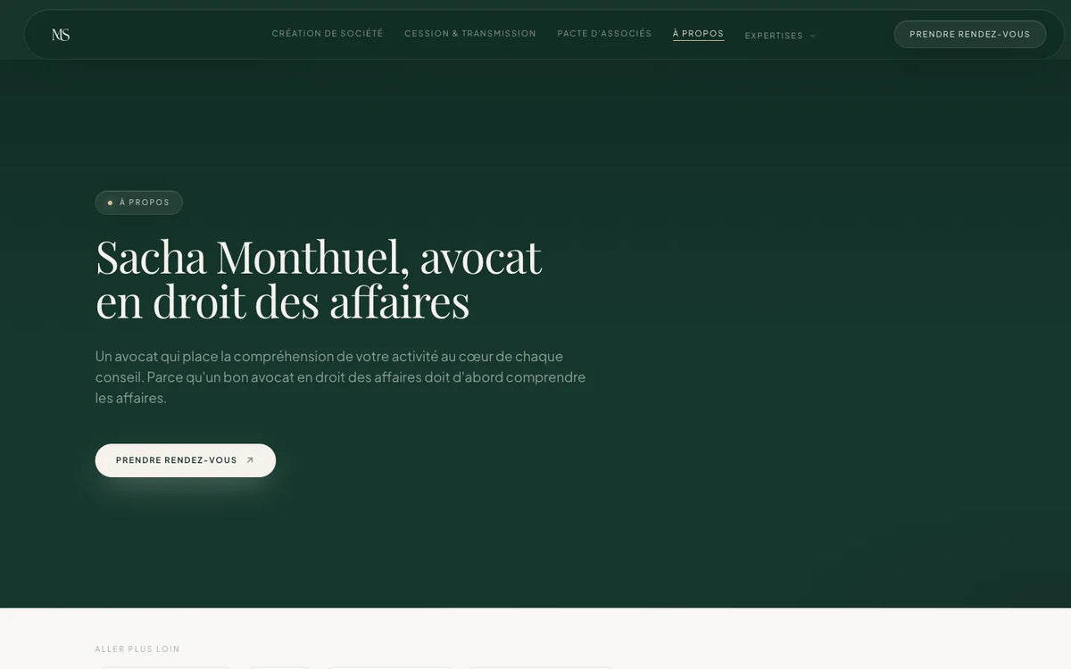 Page présentation d’un site réalisé : sachamonthuel-avocat.com/a-propos