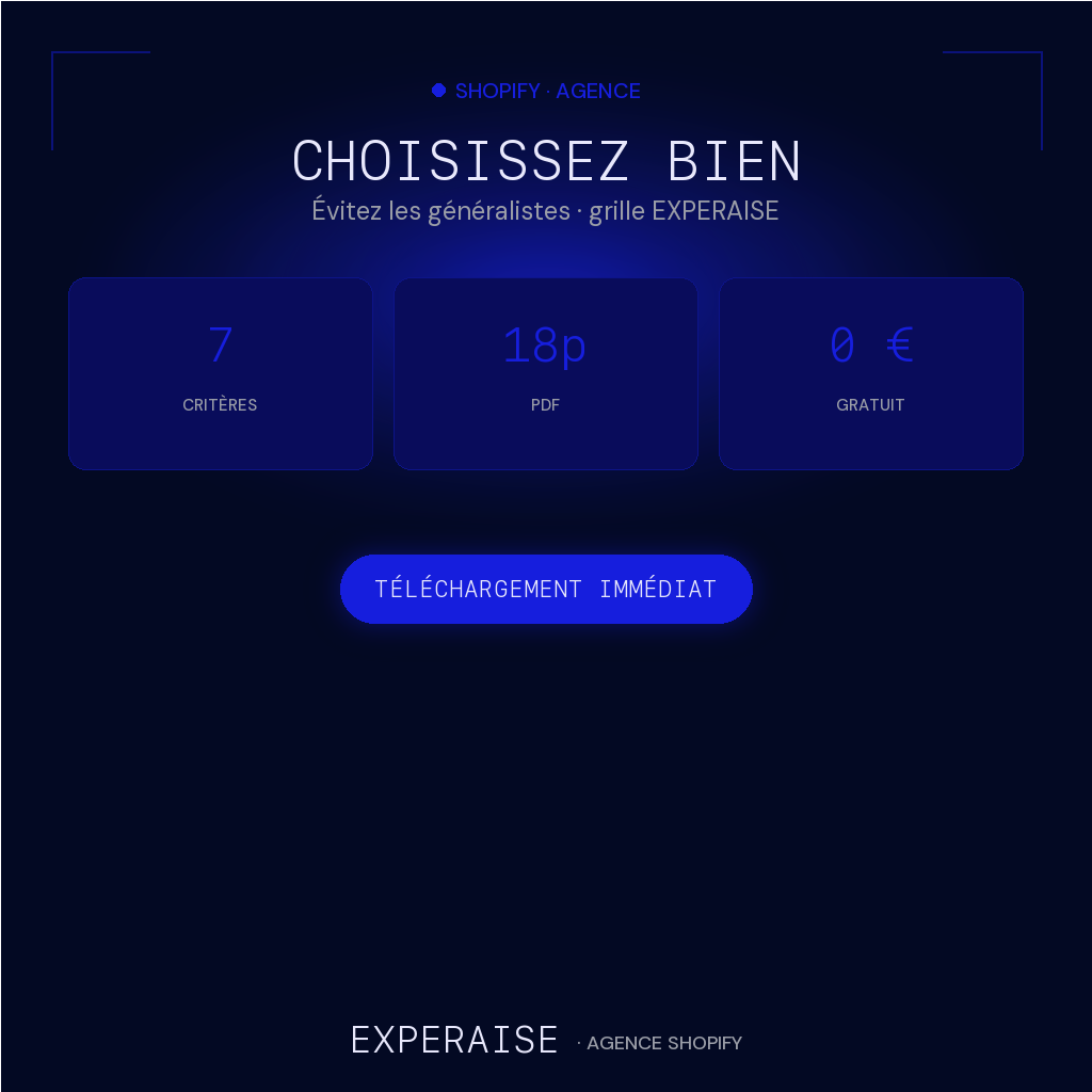 Guide choisir agence Shopify PDF grille scoring — bénéfices | EXPERAISE