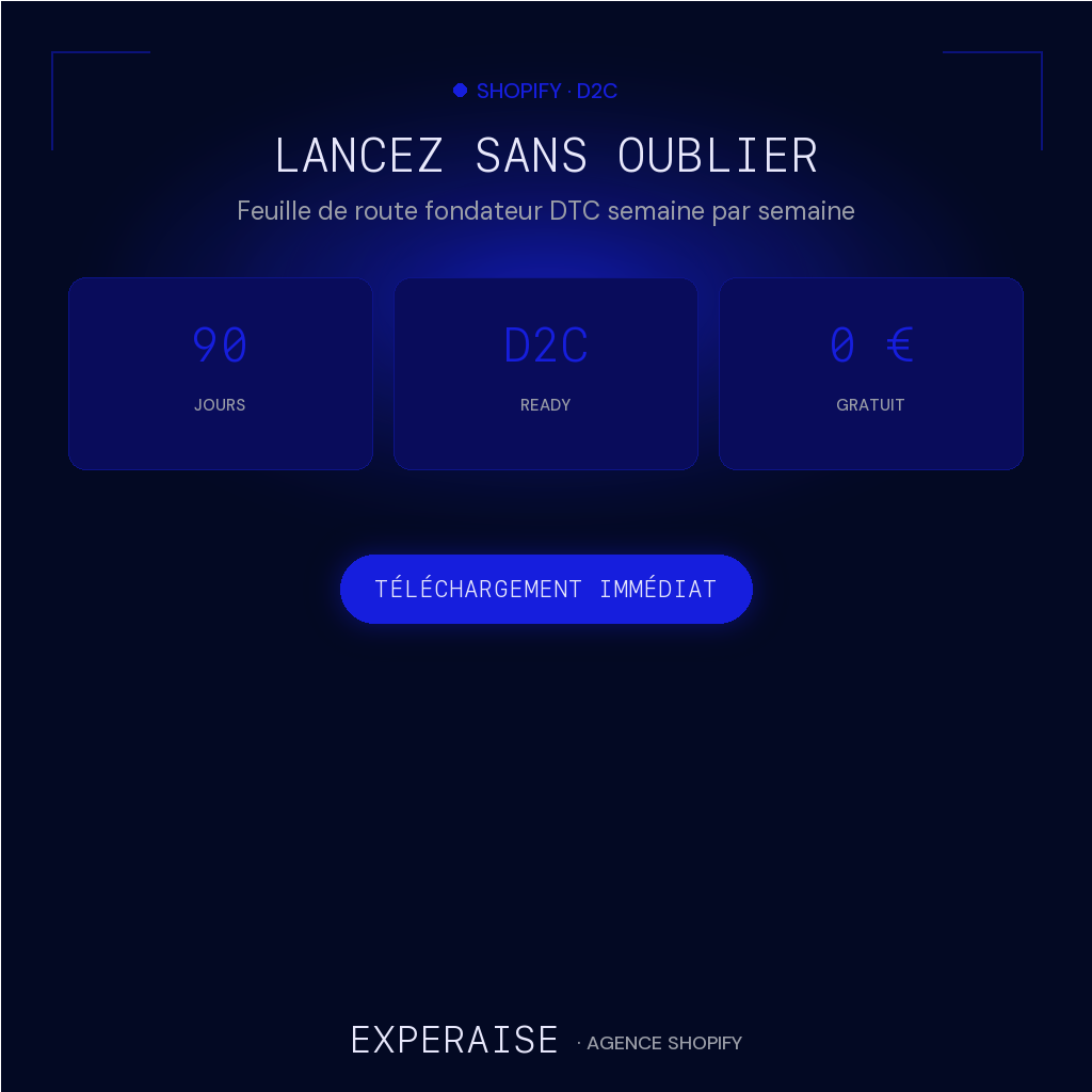 Kit lancement boutique Shopify roadmap 90 jours — bénéfices | EXPERAISE