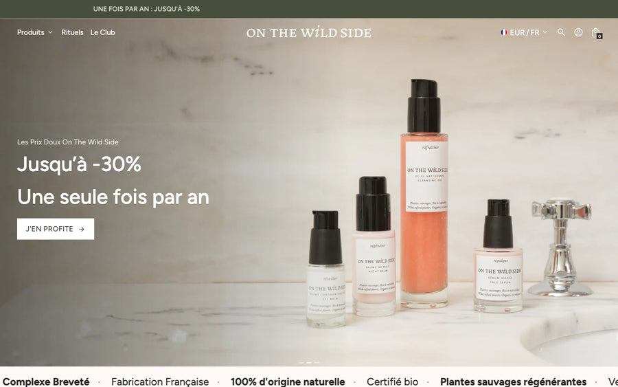 Boutiques qui convertissent mal : capture de On The Wild Side