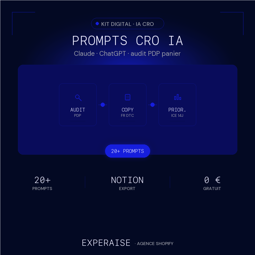 Pack prompts CRO Claude ChatGPT Shopify — hero | EXPERAISE