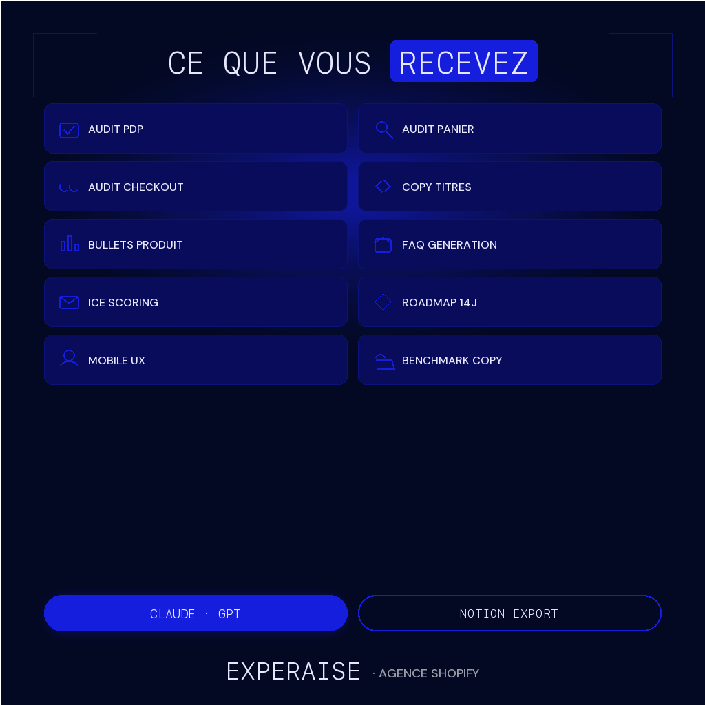 Pack prompts CRO Claude ChatGPT Shopify — contenu | EXPERAISE
