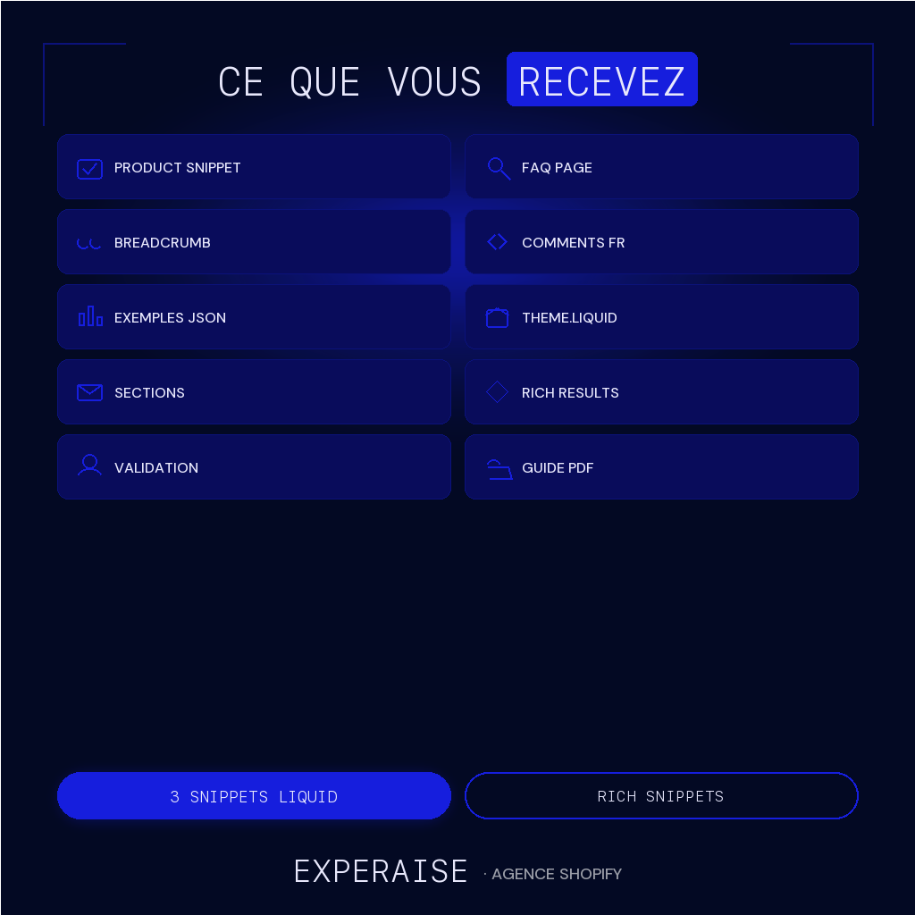 Pack Schema.org Liquid Shopify Product FAQ — contenu | EXPERAISE