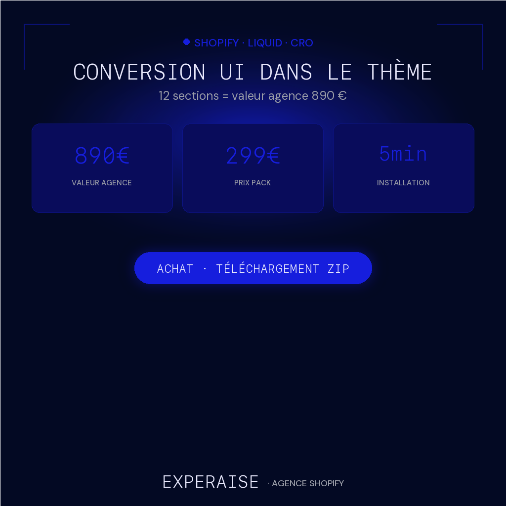 Conversion UI dans le thème — valeur agence 890 € · 299 €