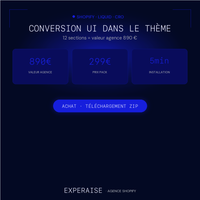 Conversion UI dans le thème — valeur agence 890 € · 299 €
