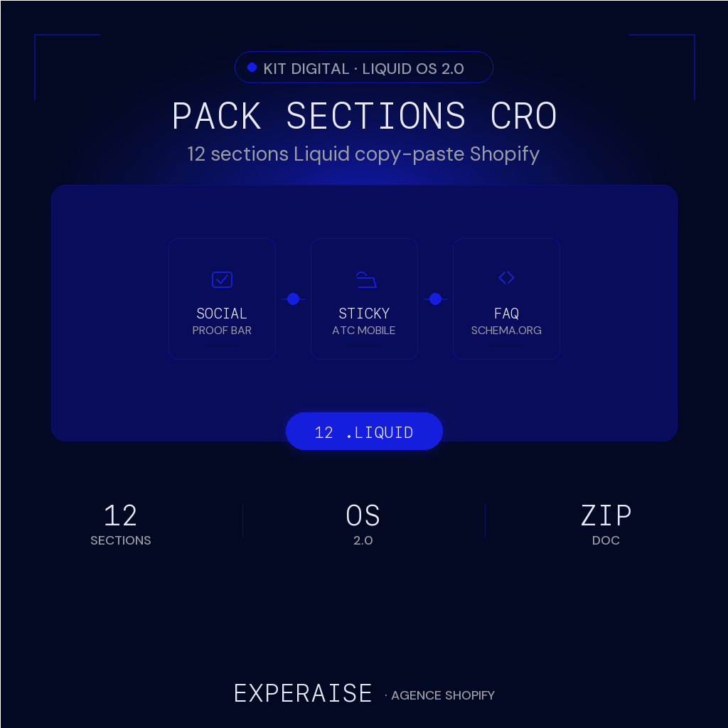 Pack Sections Liquid CRO Shopify 2.0 — 12 sections OS 2.0