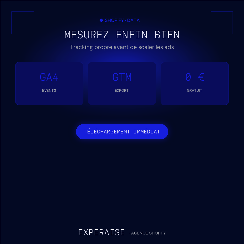 Pack UTM tracking GA4 Shopify export GTM — bénéfices | EXPERAISE