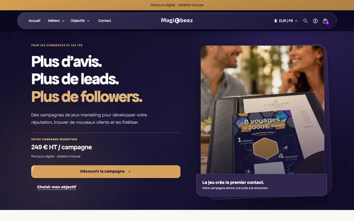 Capture de la page d’accueil de MagicBeez