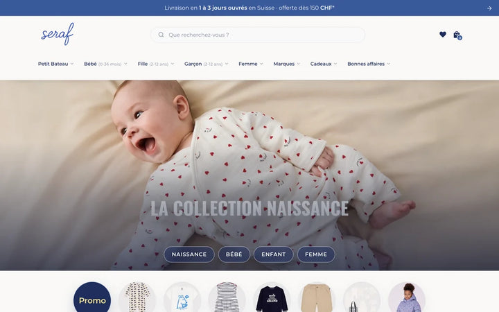 Capture de la page d’accueil de Petit Bateau – Seraf