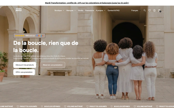 Capture de la page d’accueil de Studio Boucle Paris