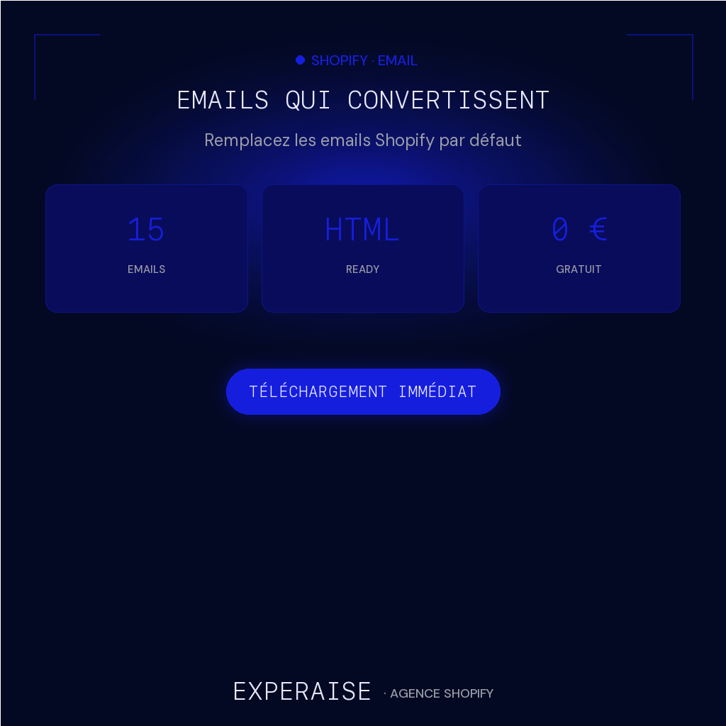 15 templates emails transactionnels Shopify HTML FR — bénéfices | EXPERAISE