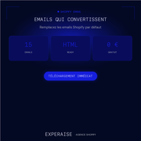 15 templates emails transactionnels Shopify HTML FR — bénéfices | EXPERAISE