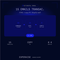 15 templates emails transactionnels Shopify HTML FR — hero | EXPERAISE